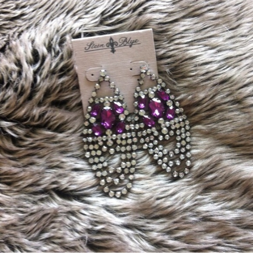 Stein Blye purple white crystal rhinestone earrings